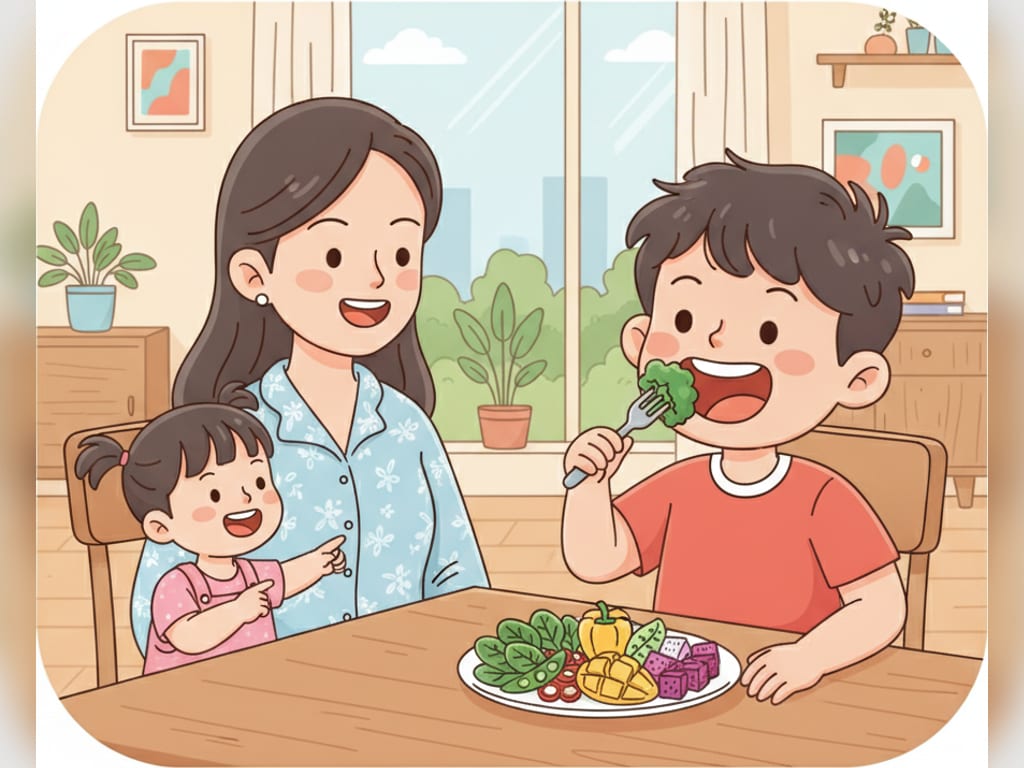 Bé Bi tập ăn rau
