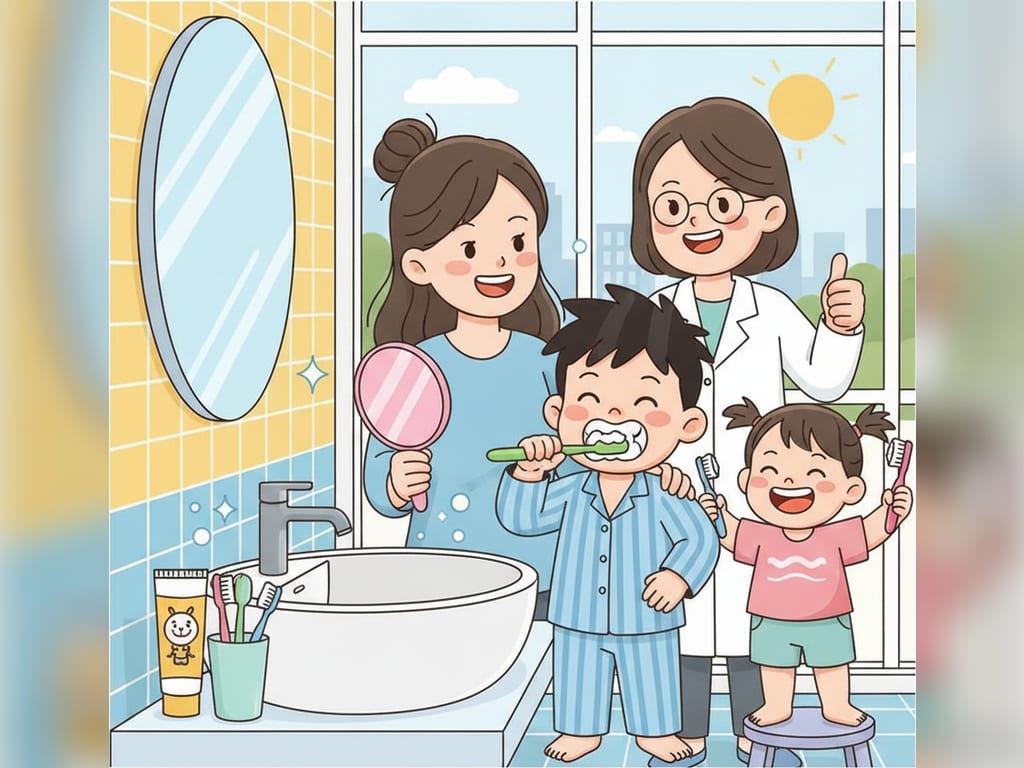 Bé Bi tự đánh răng