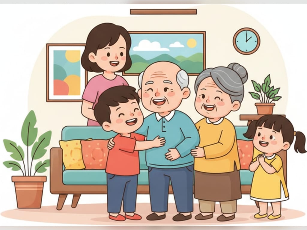 Bé Bi yêu ông bà